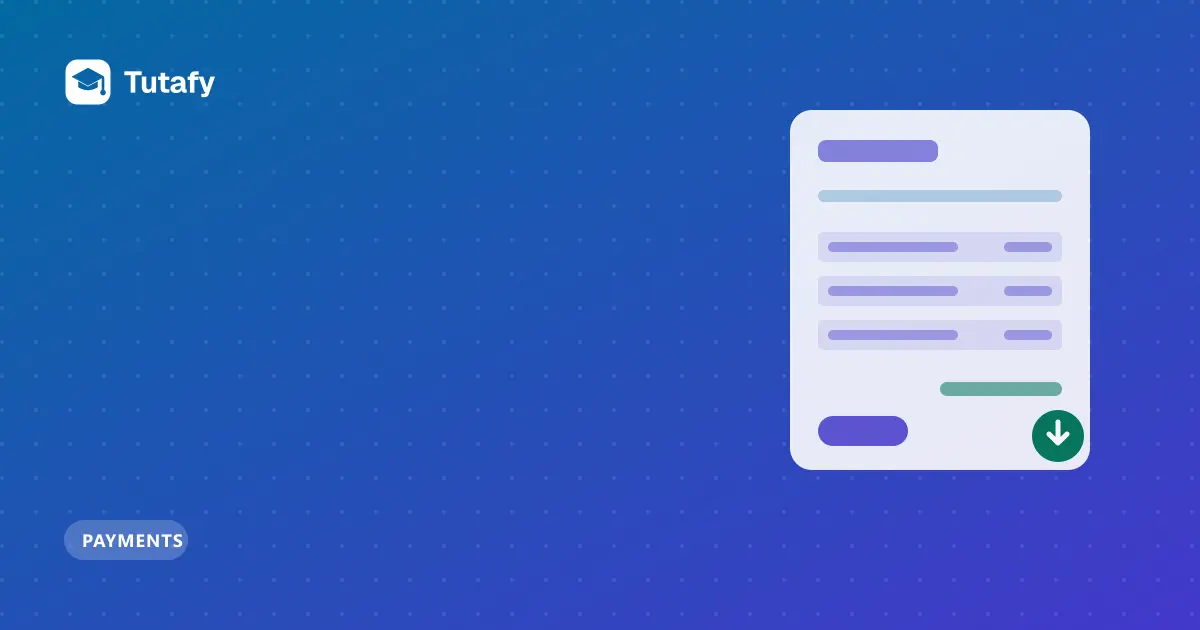 Illustration of an invoice page with line items, a total and a download arrow, for a free tutoring invoice template