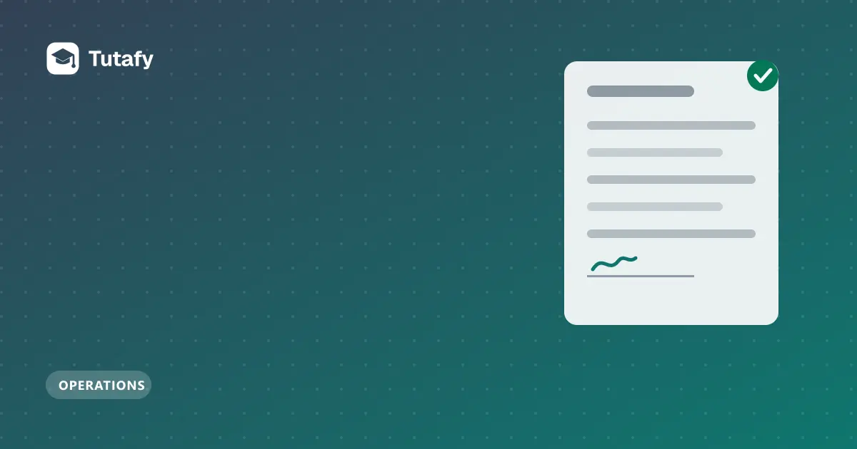 Illustration of an agreement page with text lines, a signature line and a check mark, for a tutoring contract template